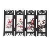ibasenice Mini Chinese Folding Screen Decorative Panel with Red Plum Blossom Design, Compact Wooden Desktop Divider for Home Decorations and Photography Props, Ornamental Privacy Screen