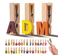 ibasenice Mini Clothespins Alphabet Number Clips 36Pcs Wooden Photo Clamps Replaceable Memo Card Holders for Home Office Desk Decoration and Hanging Photos