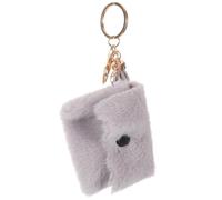 ibasenice Mini Coin Purse Keychain and Men Plush Small Organizer Pouch with Secure Closure Solid Color Wallet for Coins Keys Data Cables and Cosmetics Cute Kawaii Accessory in Light Grey