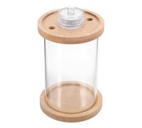 ibasenice Mini Fish Tank Glass round Desktop Aquarium with Wooden Lid Base Portable Stress-relieving for Desks and Bedside Tables for Lovers