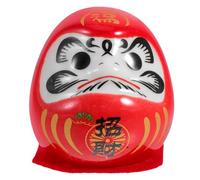 ibasenice Mini Japanese Ceramic Luck Doll Figurine with Traditional Design, Red Egg-Shaped Porcelain Statue for Tabletop and Shelf Decoration