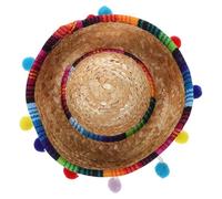 ibasenice Mini Mexican Sombrero Hats Small Handmade Straw Fiesta Birthday Party Decorations with Ball Fringe for Carnival and Themed Celebrations