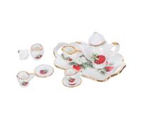 ibasenice Miniature Porcelain Tea Dollhouse Accessories with Tiny Ceramic Teacup Saucer and Teapot Tray for Tea Party Pretend Play and Collector Display
