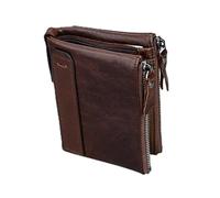 ibasenice Multifunctional Zipper Leather Wallet for Men RFID Blocking Short Purse Brown Cowhide with Large Capacity for Cards Cash Coins and Ids