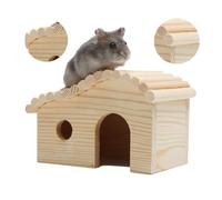 ibasenice Natural Wooden Hamster Hut with Door and Round Chew-safe Small Animal Hideout Nest Habitat for Hamsters Mice and Hedgehogs Unpainted Solid Wood Play House