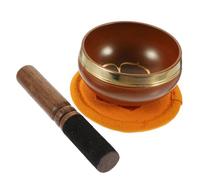 ibasenice Nepal Handmade Copper Yoga Singing Bowl Meditation Set 8cm Orange Diameter Mallet and Colorful Cushion Tibetan Buddhist Sound Bowl for Mindfulness and Meditation