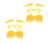 ibasenice Novelty Fake Beard and Adhesive Mustache Glasses Set for Men, Yellow Plastic and Faux Material, Instant Party Transformation, Versatile Use for Costume Parties and Cosplay Events