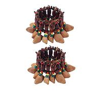 ibasenice Nut Shell Handbells Bracelet Musical Instrument 2pcs African Tribal Style Wood and Coconut Shell Material Nice Sound to Activate the Atmosphere for Dance Party