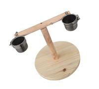 ibasenice Parrot Standing Pole Food Basin Rack Playset Hand-made Space Saving Wood Stainless Steel Hanging Bridge Playset for Budgerigar and Lovebird Small and Medium-sized Birds