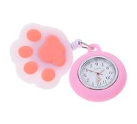 ibasenice Pink Cat Paw-Shaped Nurse Watch Silicone Pin Design Practical Creative Retractable Hanging Fob Watch for Medical Professionals