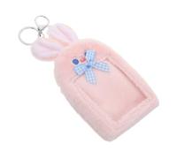 ibasenice Plush Rabbit Photocard Holder Keychain with Cute Pink Long Ear Bunny Design Soft Card Sleeve Badge Protector for Student Id Bus Pass Office Business Cards Portable and Lightweight