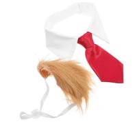 ibasenice Porch Goose Neckwear Accessory Set with Red Necktie and Wig, High Temperature Wire Material, Easy DIY Mix and Match, for Garden and Halloween Decorations, Size 15.50x10.00x2.00cm