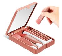 ibasenice Portable Travel Makeup Brushes Set Seamless and Balanced Spread with 5 Pink Nylon Brushes Compact Case with Included Mirror, for Handbag Use and On-the-go Application
