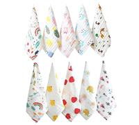 ibasenice Pure Cotton Newborn Face Towels and Baby Nursing Handkerchiefs, 6-Layer Soft Bubble Gauze, 30×30cm, Multipack of 10 for Infant Facial Care and Saliva Cleaning