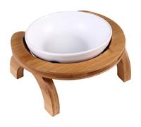 ibasenice Raised Pet Feeding Bowl Set 300ml Tilted White Food and Water Bowls with Wooden Rainbow Stand for Cats and Small Pets Spill-proof Elevated Feeder
