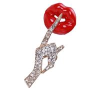 ibasenice Red Lip Shape Brooch Pin for Women Metal Rhinestone Lapel Pin Clothing Badge Accessory for Sweaters Coats and Suits