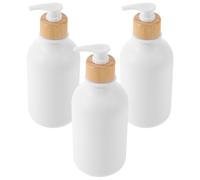 ibasenice Reusable 3Pcs Shampoo and Conditioner Pump Bottles 500Ml Pet and Bamboo Wood Anti-Slip Dispensers for Bathroom and Kitchen Sink