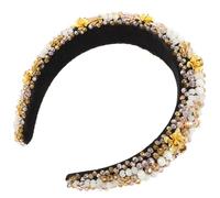 ibasenice Rhinestone Wide Velvet Headband Padded with Beads Brown Soft Headband for Women Banquets and Weddings