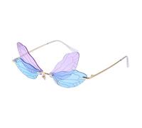 ibasenice Rimless Dragonfly Wing Sunglasses for Women, Irregular Wing Shaped Glasses Purple Blue Gradient Lens, Lightweight Frameless Sun Glasses for Outdoor Use