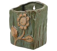 ibasenice Rustic Ceramic Wall Mounted Planter Pot for Indoor Pothos Plants, Vintage Greenery Hanging Flower Pot with Floral Pattern, Vertical Garden Decor for Balcony and Home