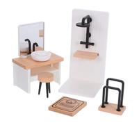 ibasenice Scale Miniature Bathroom for Dollhouse Realistic Sink Model Shower Wash Basin Stool Towel Rack Plastic and Wood Detailed Dollhouse Bathroom Decor Accessories