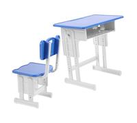 ibasenice Scale Miniature Dollhouse School Study Desk and Chair Set Blue Plastic Pretend Play Furniture for Imaginative Learning and Portable Educational Fun