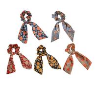 ibasenice Scarf Hair Scrunchies Set 5Pcs Elastic Hair Ties with Bowknot Design Floral Pattern for Women Everyday and Travel Use Soft Texture Random Color