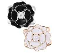 ibasenice Scarf Ring Clip Floral Camellia with Simulated Pearls 2Pcs Multi-Functional Accessories for Women’S Wool Coats and Shawls Black and White