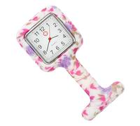 ibasenice Silicone Hanging Pocket Watch with Quartz Movement for Students Easy-Read Arabic Numerals Dial Floral Design Nurse Brooch Fob Watch Accurate Timing Medical Accessory
