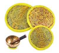 ibasenice Singing Bowl Pad 3 Pcs Yellow Cotton Cloth Embroidery Pattern Mats for Tibetan Singing Bowls and Teapots Coasters for Zen and Meditation Use