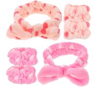 ibasenice Skin-friendly Cloth Headbands and Wrist Cuffs for Makeup and Face Washing 2 Sets with Bowknot Prevent Water Flowing down Arms, for Applying Facial Mask and Spa