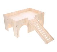 ibasenice Small Pet Hut and Wooden Hamster Home with Slide, Solid Wood Squirrel and Guinea Pig Hideout for Chinchilla Cage Accessories, Mini Villa for Small Animals and Rodents