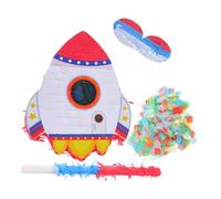 ibasenice Space Rocket Pinata for Birthday Parties with Stick and Blindfold Cardboard and Crepe Paper Design Easy to Hang Game Decoration with Filling Port for Treats and Confetti Party