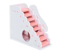 ibasenice Square Shape Wooden Hamster House with Slide Balcony Nest Pets Hideout for Gerbils and Dwarf Hamsters Creative Ladder Design Natural Material Pink and White