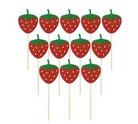 ibasenice Strawberry Fruit Picks for Easy to Pick Cakes with Glitter 12pcs Cake Toppers Strawberry Design Bamboo Sticks and Party Use Decoration