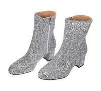 ibasenice Stylish Women Ankle Boots Silver Sequin Pointed Toe Hoof Heel Winter Boots Non-slip Sole for Outdoor Leisure Party Work