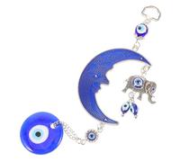 ibasenice Turkish Blue Evil Eye Wall Hanging Ornament Moon Shape Amulet Charm for Home Decoration Alloy Material Protective Pendant Lucky Elephant Design Blessing and Housewarming