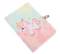 ibasenice Unicorn Plush A5 Notebook with Lock, Tie-dye Color Decorative Diary, Notepad for Writing and Drawing, Lovely Fuzzy Journal and Students