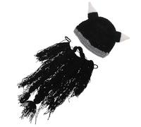 ibasenice Viking Beard Beanie with Realistic Horns and Fake Beard Knitted Men Winter Hat for Medieval Cosplay Outdoor Events and Party Costume Soft Breathable Knit