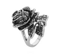 ibasenice Vintage Black Rose Ring for Women Multilayer Petals Design with Precise Diamond Inlay Antique Style Statement Band Elegant Choice for Friends and Self