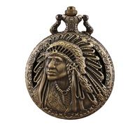 ibasenice Vintage Good Touch Feeling Quartz with Unique Pocket Watch Material Indian Chief Pattern, Alloy Elegant Case with Long Chain Retro Necklace Watch for Unisex Daily Wear