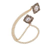 ibasenice Vintage Men's Gold Tone Suit Brooch with Hanging Chain, Imitation Pearl Lapel Pin for Cardigans, Shirt Collar, Sweater Clip Clothing Accessory