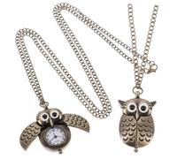 ibasenice Vintage Owl Pocket Watch Pendant Quartz Movement, Alloy Material, Coffee Colour, Hanging Decoration, Unique Retro Style Suitable for Men, 2 Pieces Set