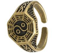 ibasenice Vintage Taoism Adjustable Open Tai Chi Ring for Men, Small Yin Yang Statement Ring Chinese Daoist Design, Unisex Costume Jewelry Accessory