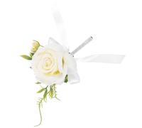 ibasenice Wedding Couple Boutonniere White Artificial Rose Design Cloth Fabric Corsage Delicate Classic Fresh Style Decorative Effect for Wedding Parties Gentlemen Best Men