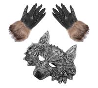 ibasenice Werewolf Mask and Vinyl Material Halloween Masquerade Gloves Set with Excellent Durability and Light Weight for Men and Women for Dancing Performance and Holiday
