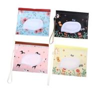 ibasenice Wet Wipe Dispenser Pouch 4 Pieces Refillable EVA Travel Tissue Holder Bag Flower Pattern Removable Lids and Window Portable Baby Wipe Case 27mm Thick