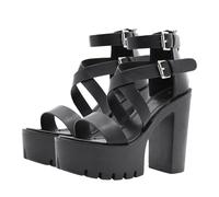 ibasenice Women’s Black Rome Buckle Peep Toe Sandals High Heeled Summer Shoes Slim Fit Size 40 for Nightclub and Party