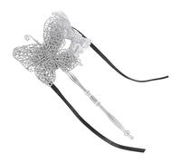 ibasenice Women with Stick, Handheld Silver Butterfly Carnival Mask, Venetian Style Drama Mask for Party, Cosplay, and Mardi Gras Events