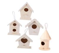 ibasenice Wooden Bird Nest Set 5pcs Diy Unfinished Pine Birdhouse with Heart and Double-hole Designs Hanging Outdoor Garden Decoration for Birds